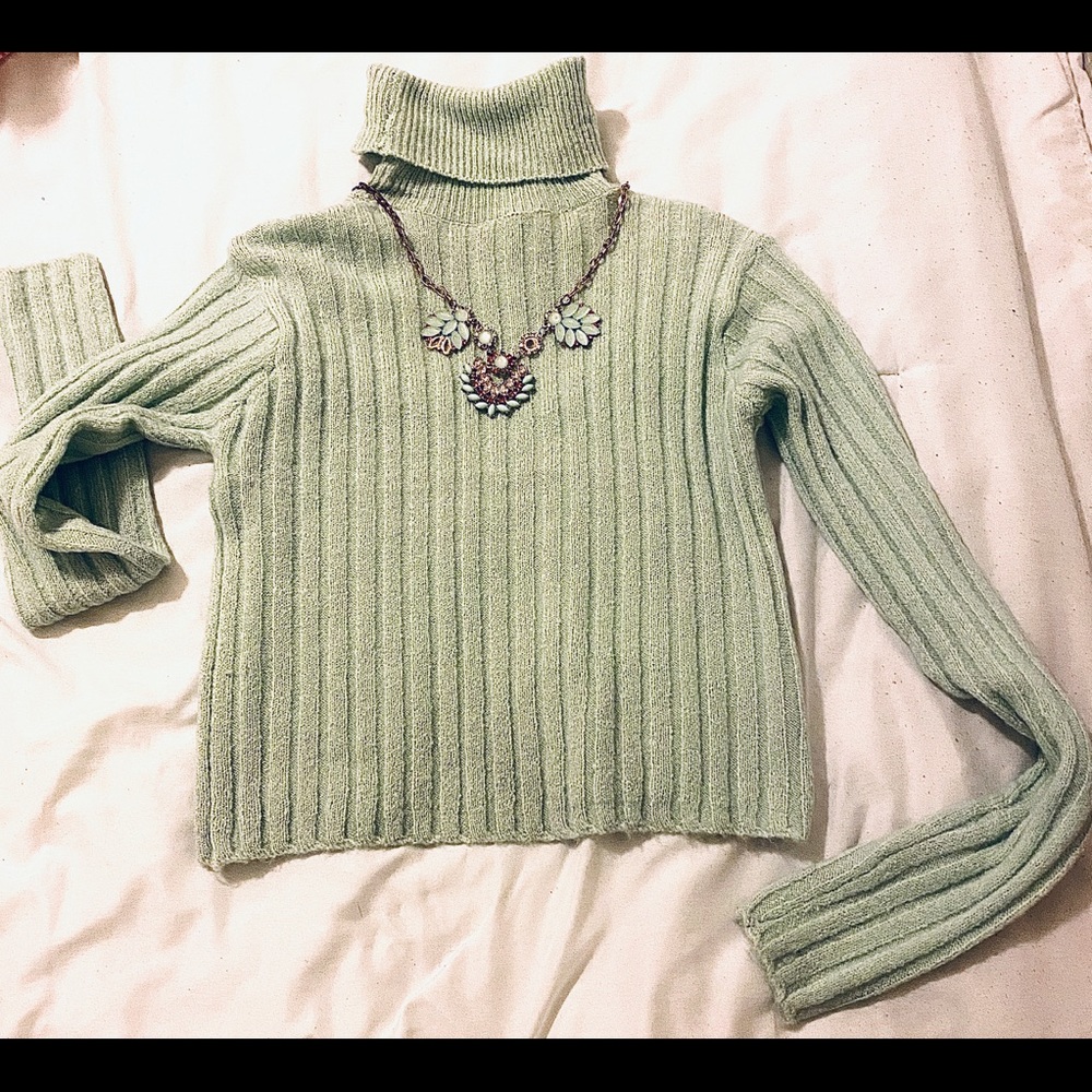 Cropped Teal Turtleneck Sweater 🦕🍃